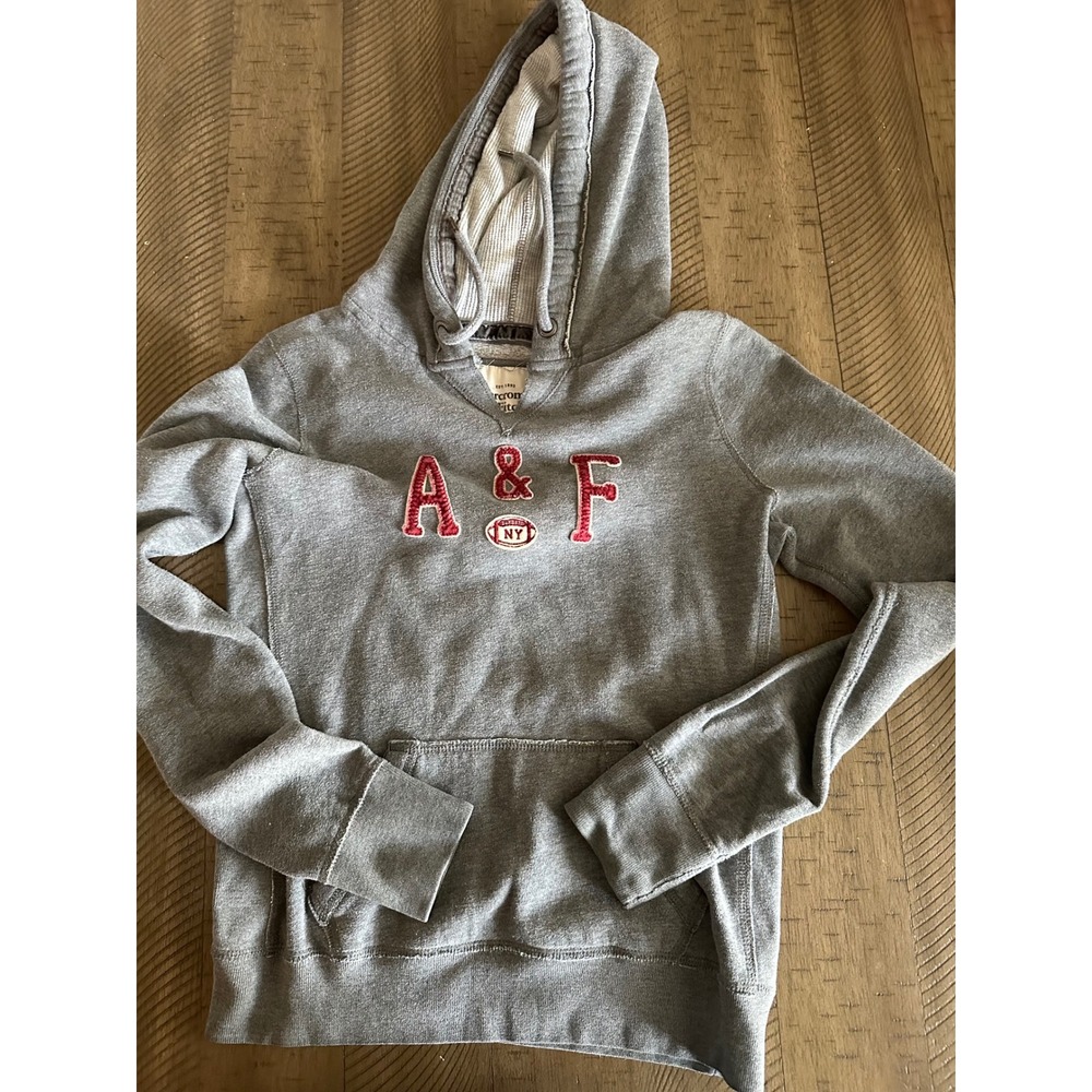 Vintage Abercrombie & Fitch Grey Patch Hoodie Medium Y2K Applique